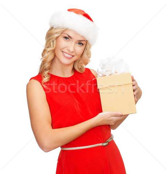 Donna sorridente helper Hat scatola regalo Natale Foto d'archivio © dolgachov