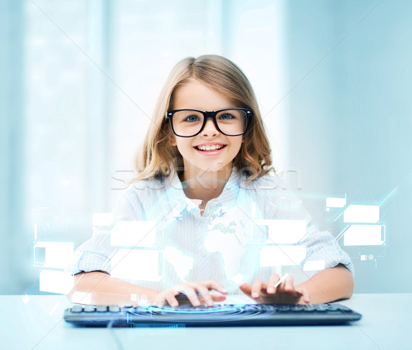 student girl with keyboard and virtual screen Stock photo © dolgachov