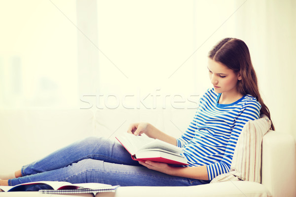 Calme adolescente lecture livre canapé maison Photo stock © dolgachov