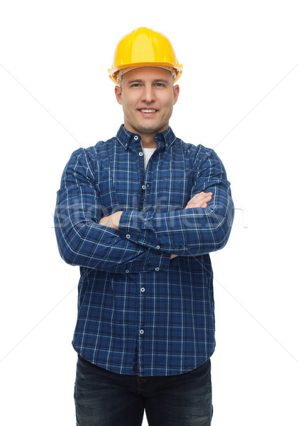Mosolyog férfi építész utasítás munkás sisak Stock fotó © dolgachov