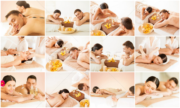 happy family couple in spa salon Stock photo © dolgachov