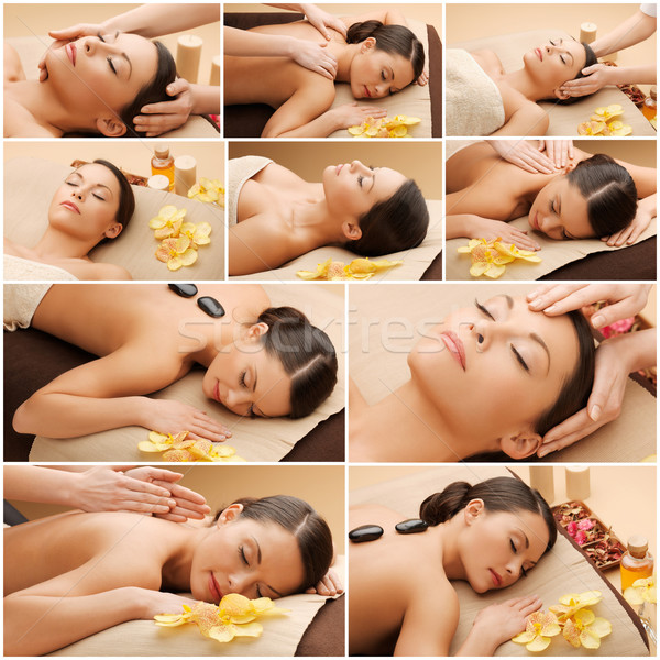 woman having facial or body massage in spa salon Stock photo © dolgachov