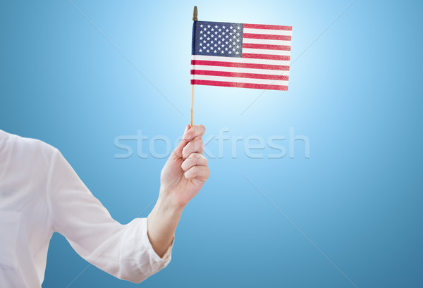 Foto stock: Mulher · bandeira · americana · mão · dia