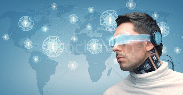 Man futuristische bril mensen technologie toekomst Stockfoto © dolgachov