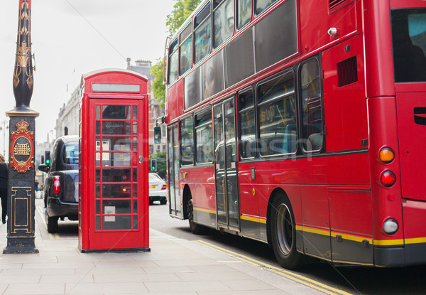 double decker bus and telephone booth in london Stock photo © dolgachov