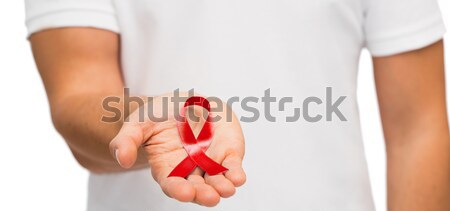 Foto stock: Mão · vermelho · sida · consciência · fita