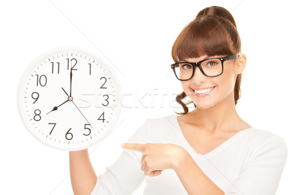 Foto stock: Mujer · grande · reloj · Foto · blanco