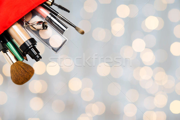 close up of cosmetic bag with makeup stuff Stock photo © dolgachov