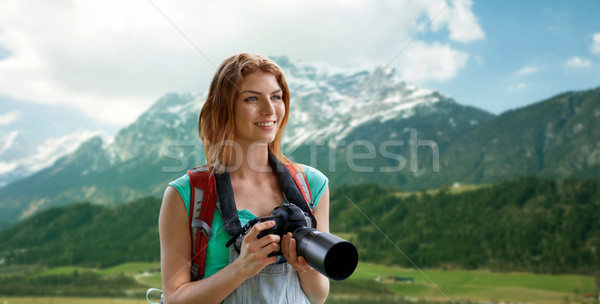 女性 リュックサック カメラ 山 冒険 旅行 ストックフォト © dolgachov