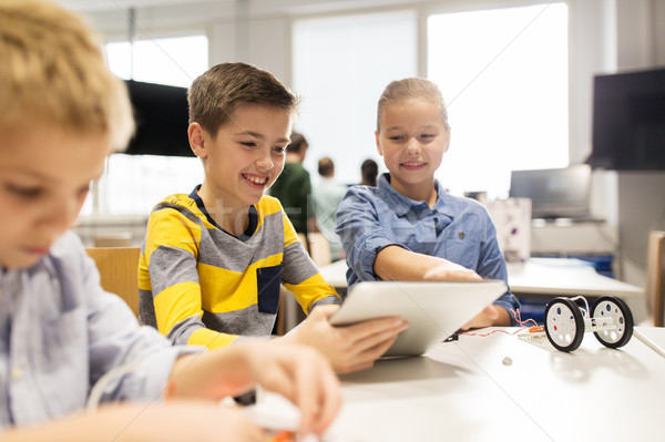 kids with tablet pc programming at robotics school Stock photo © dolgachov