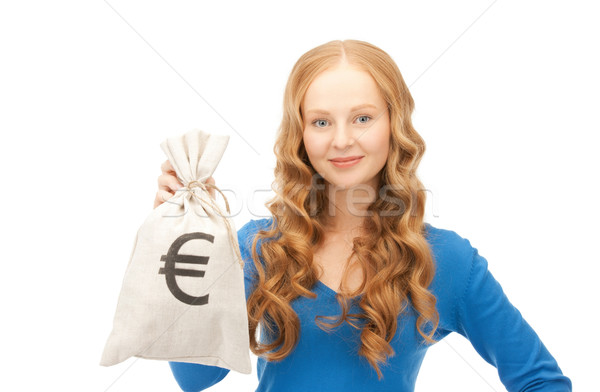 Foto stock: Mulher · euro · saco · quadro · negócio · dinheiro