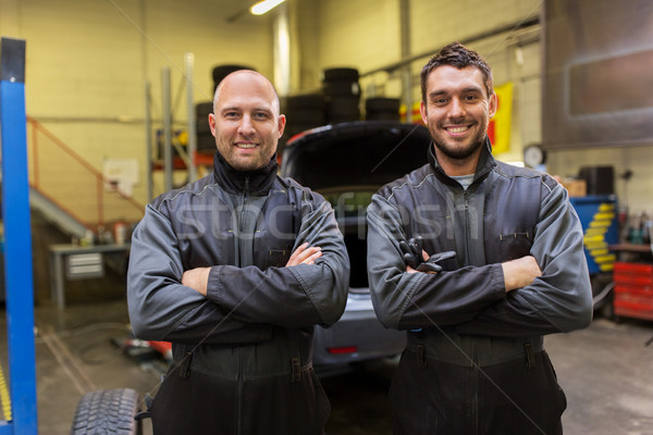auto mechanics or tire changers at car shop Stock photo © dolgachov