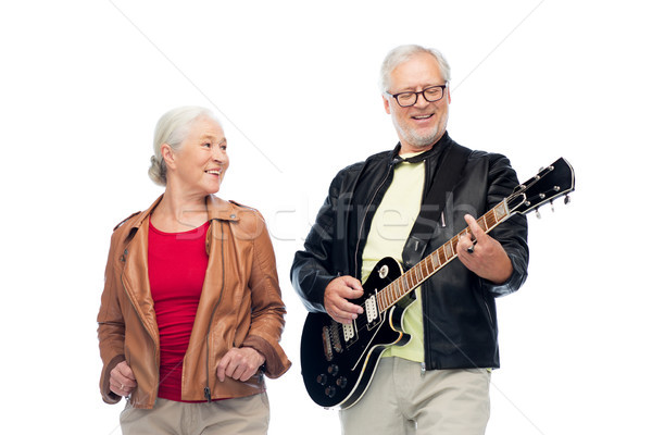 Stock fotó: Boldog · idős · pár · elektromos · gitár · zene · kor · emberek
