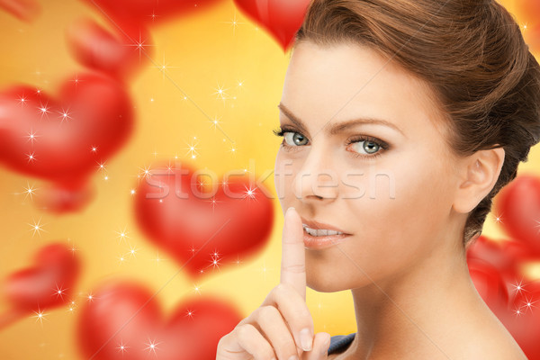 Stockfoto: Vinger · lippen · heldere · foto · jonge · vrouw · vrouw