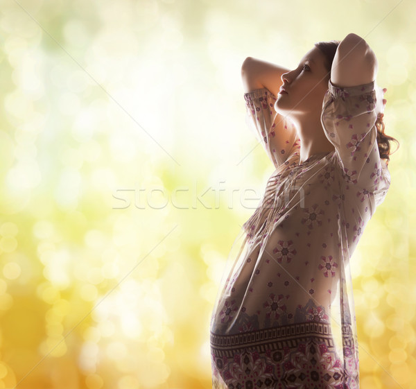 Siluet resim hamile güzel bir kadın aile annelik Stok fotoğraf © dolgachov