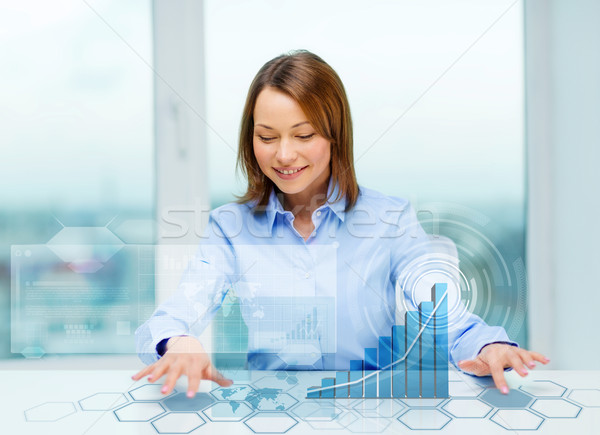 woman pointing to buttons on virtual screen Stock photo © dolgachov