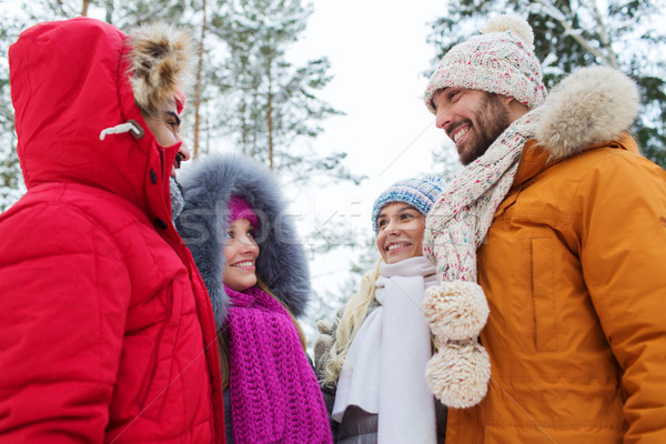 Groupe souriant hommes femmes hiver forêt [[stock_photo]] © dolgachov