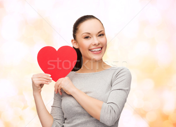 Foto stock: Sonriendo · Asia · mujer · rojo · corazón · felicidad