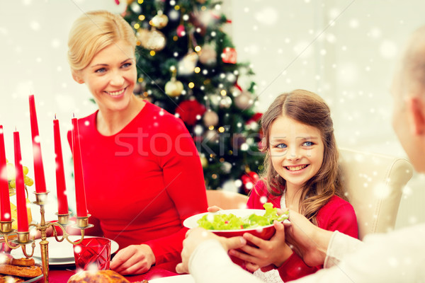 smiling family having holiday dinner at home Stock photo © dolgachov