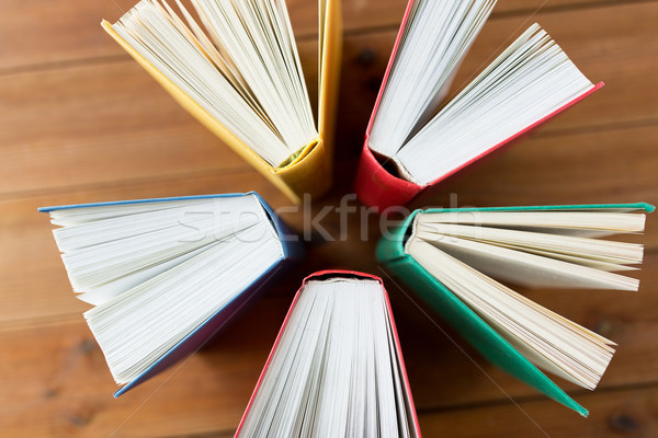 Közelkép könyvek fa asztal oktatás iskola irodalom Stock fotó © dolgachov