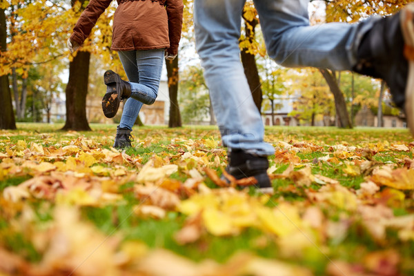 young couple running in autumn park Stock photo © dolgachov
