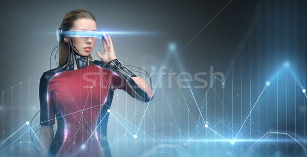 Nő virtuális valóság szemüveg mikrocsip technológia Stock fotó © dolgachov