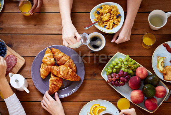 group of people having breakfast at table Stock photo © dolgachov