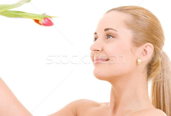 Stock photo: happy woman with flower