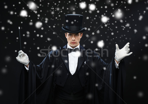 Bűvész felső kalap varázspálca mutat trükk Stock fotó © dolgachov