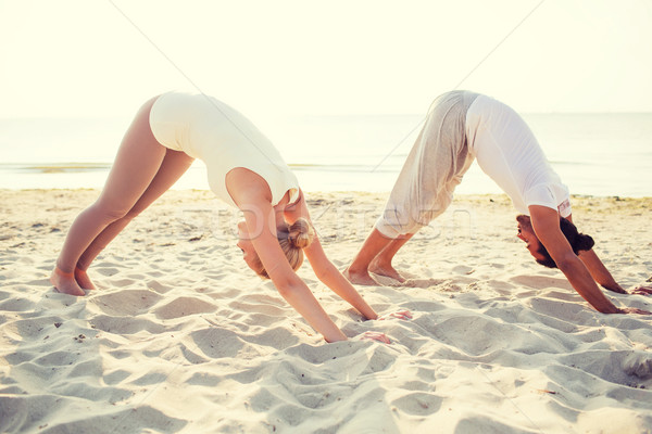 Foto stock: Casal · ioga · ao · ar · livre · fitness · esportes