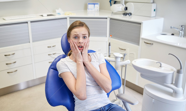 scared and terrified patient girl at dental clinic Stock photo © dolgachov