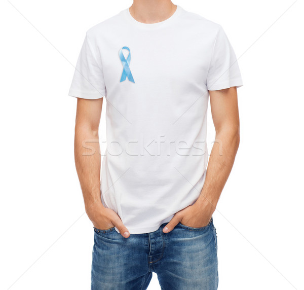 Man Blauw prostaat kanker bewustzijn lint Stockfoto © dolgachov