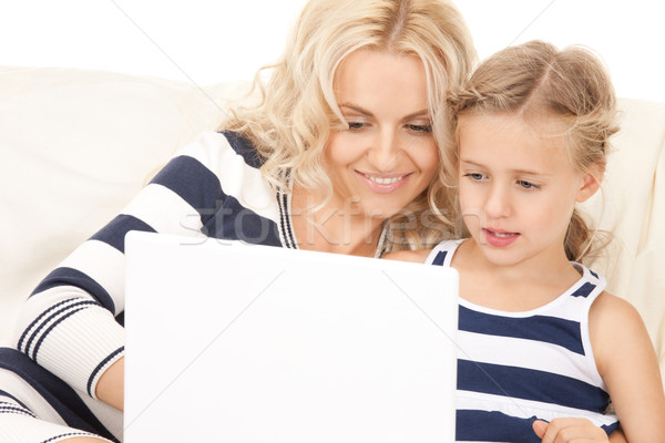 happy mother and child with laptop computer Stock photo © dolgachov