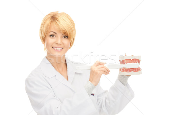 doctor with toothbrush and jaws Stock photo © dolgachov
