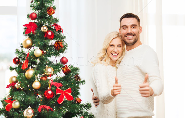 Foto d'archivio: Felice · Coppia · albero · di · natale · famiglia