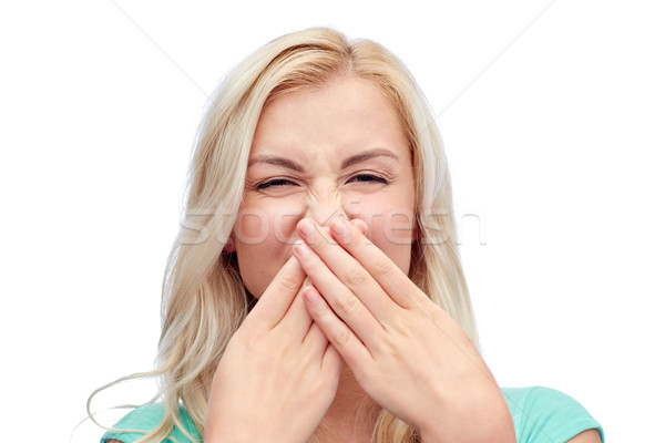 Fiatal nő tinilány befejezés orr érzelmek kifejezések Stock fotó © dolgachov