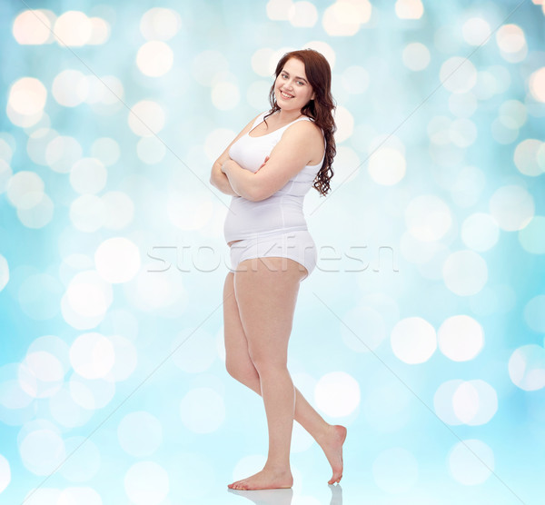 Boldog plus size nő alsónemű emberek kék Stock fotó © dolgachov