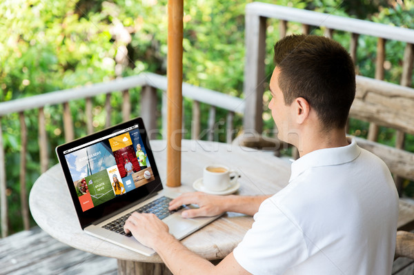 Foto stock: Empresário · laptop · terraço · negócio · internet