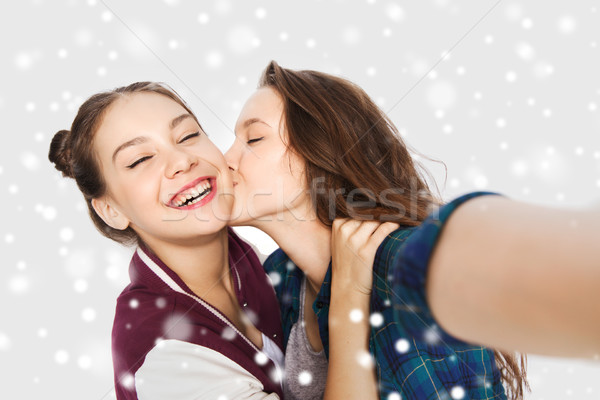 Foto stock: Feliz · beijando · inverno · natal