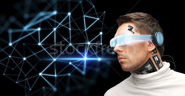 Stock foto: Mann · Wirklichkeit · Gläser · Mikrochip · Technologie