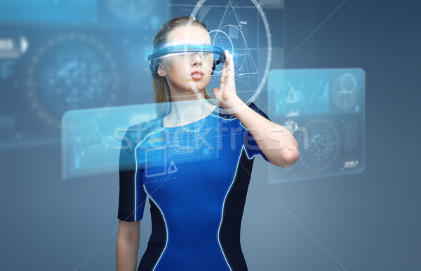 Foto stock: Mujer · virtual · realidad · gafas · 3d · gráficos · ciencia