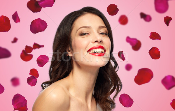 beautiful smiling young woman with red lipstick Stock photo © dolgachov