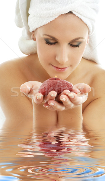 Melegség víz nő piros gyertya szépség Stock fotó © dolgachov