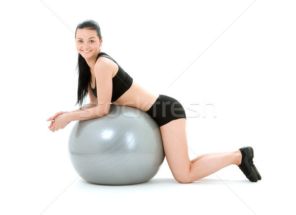 Uygunluk eğitmen pilates top kadın spor Stok fotoğraf © dolgachov