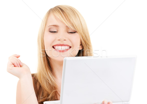 портативного компьютера фотография женщину интернет счастливым Сток-фото © dolgachov