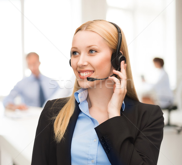 Helpline operator Căşti prietenos afaceri Imagine de stoc © dolgachov