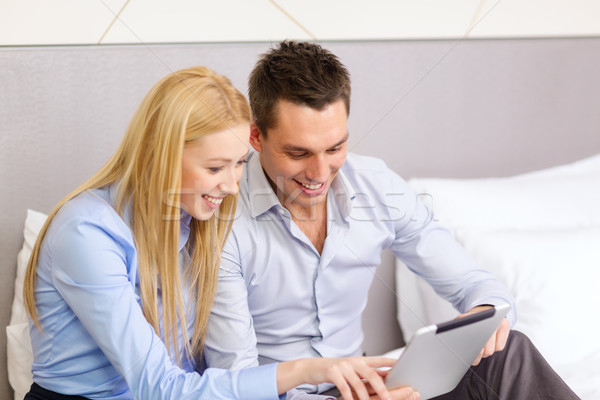 Stockfoto: Paar · computer · hotelkamer · business · hotel