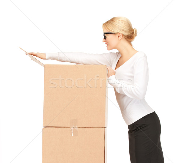 Imprenditrice grande scatole foto attrattivo donna Foto d'archivio © dolgachov