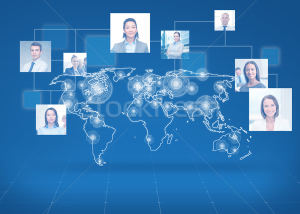 Immagini mappa del mondo uomini d'affari social network testa Foto d'archivio © dolgachov