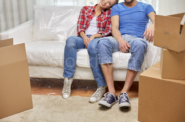 Stockfoto: Paar · ontspannen · sofa · nieuw · huis · bewegende